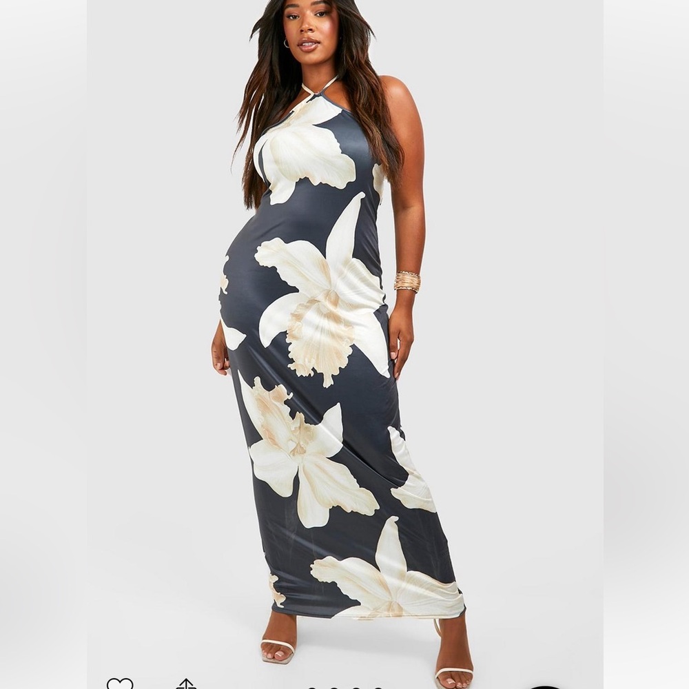 Boohoo Cream and Gray One Shoulder Sleeveless Maxi Gown